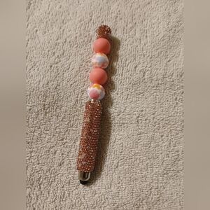 Beaded Pink Floral Stylus Pen with Rhinestone Grip